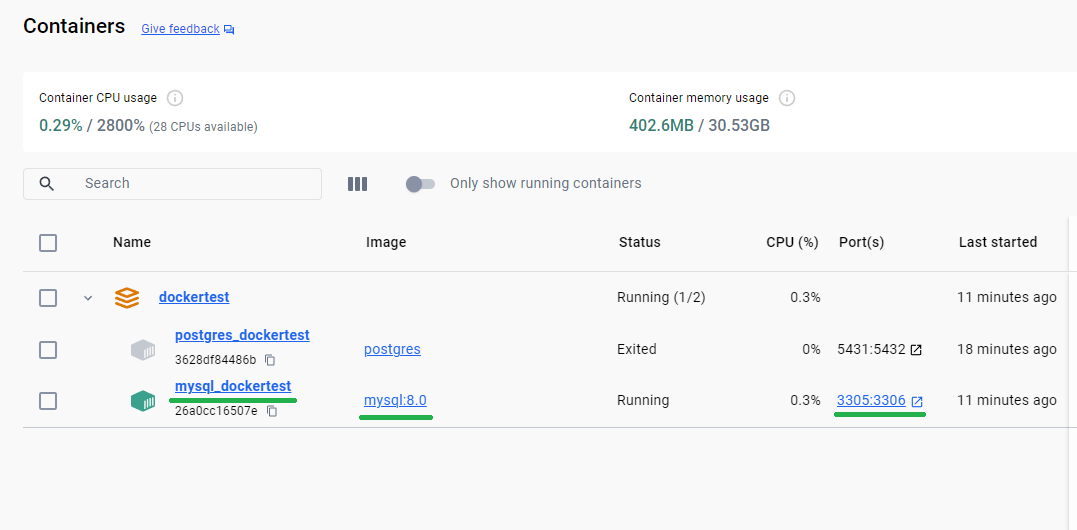 MySQL in Docker Desktop