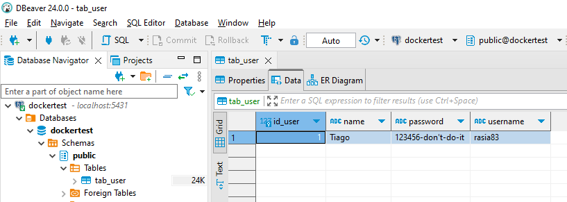 Result in PostgreSQL/DBeaver